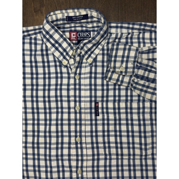 Chaps Other - Chaps Ralph Lauren Shirt Mens Long Sleeve Button Down‎ Blue Plaid Size M Pocket